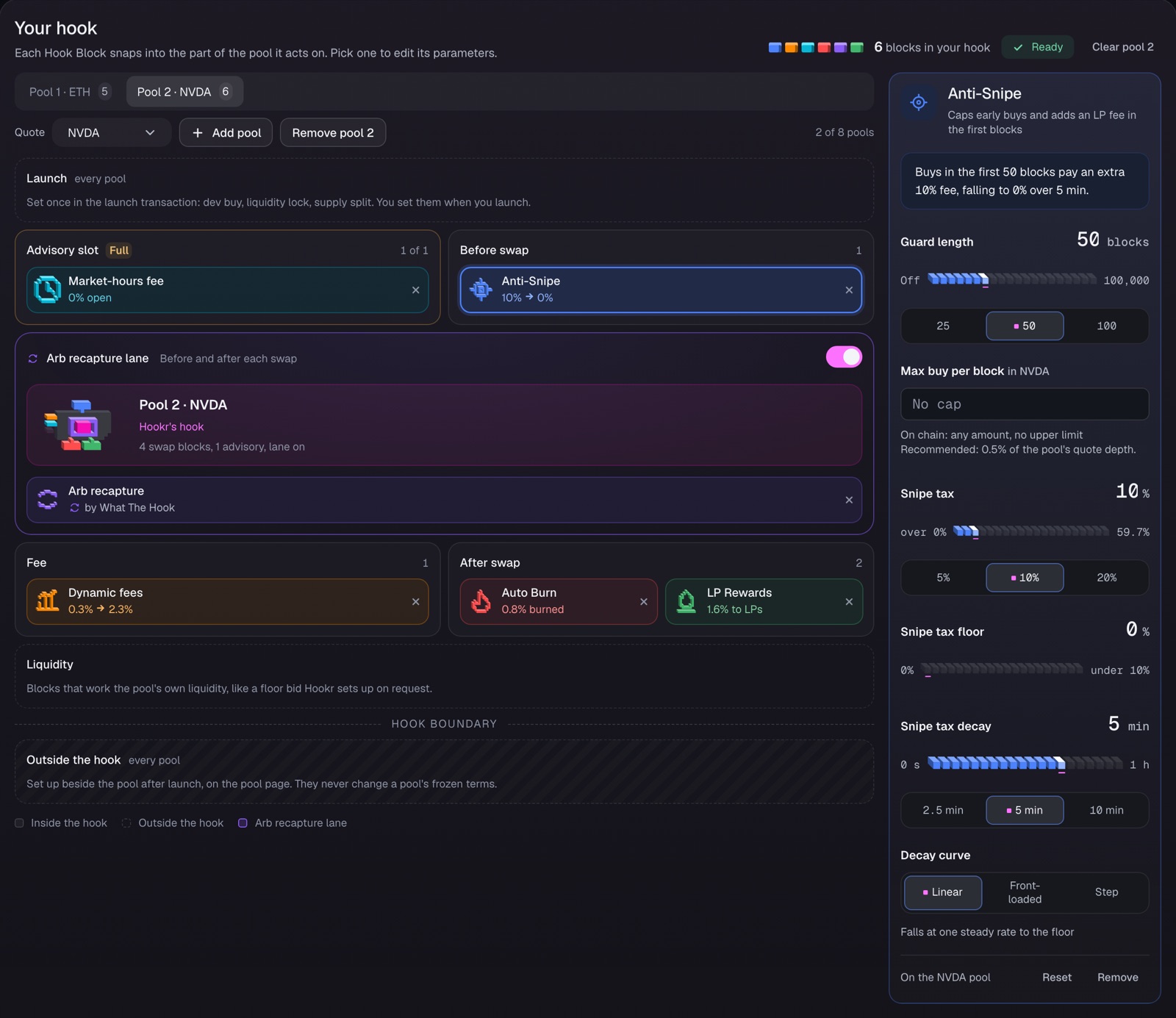 Stock-quoted token: a pool priced in a stock token beside an ETH pool.