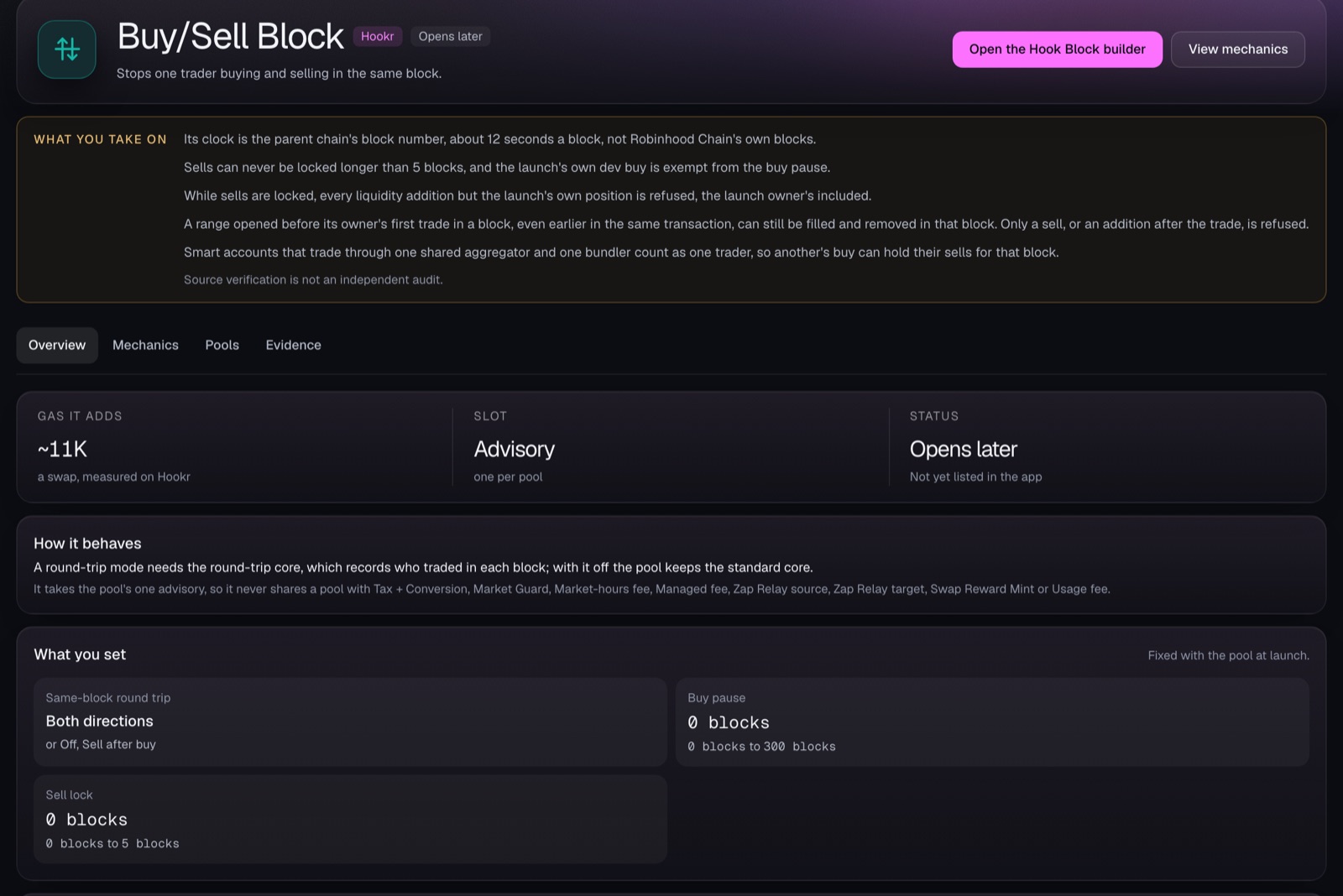 Buy/Sell Block stops a wallet buying and selling in the same block.