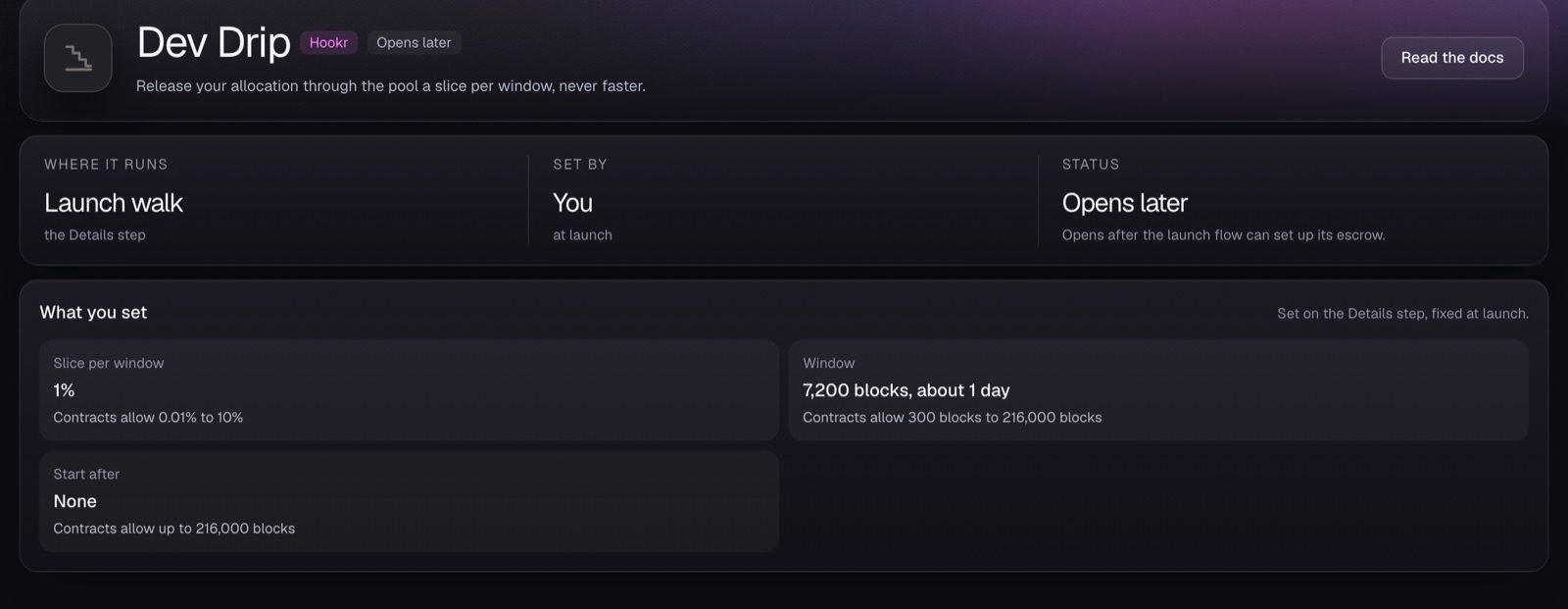 A creator's tokens reach the market a capped slice at a time.