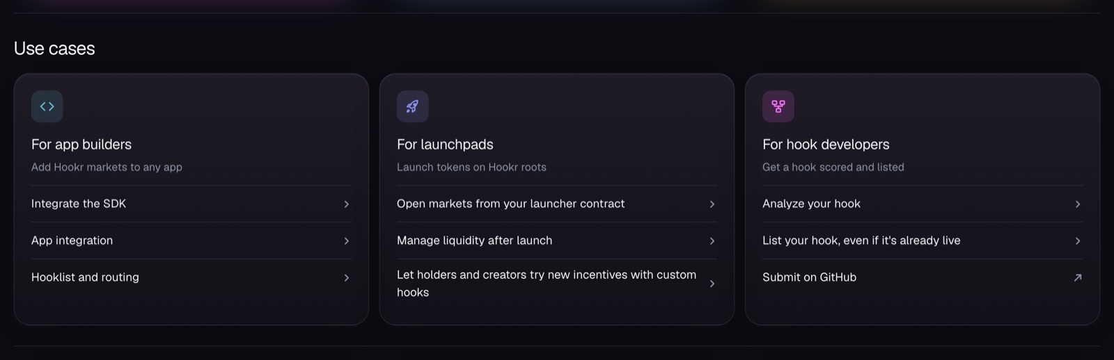 Ways in for apps, launchpads and hook developers.