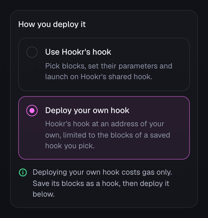 Deploy your own hook: Hookr's hook at your own address, limited to a saved hook's blocks.