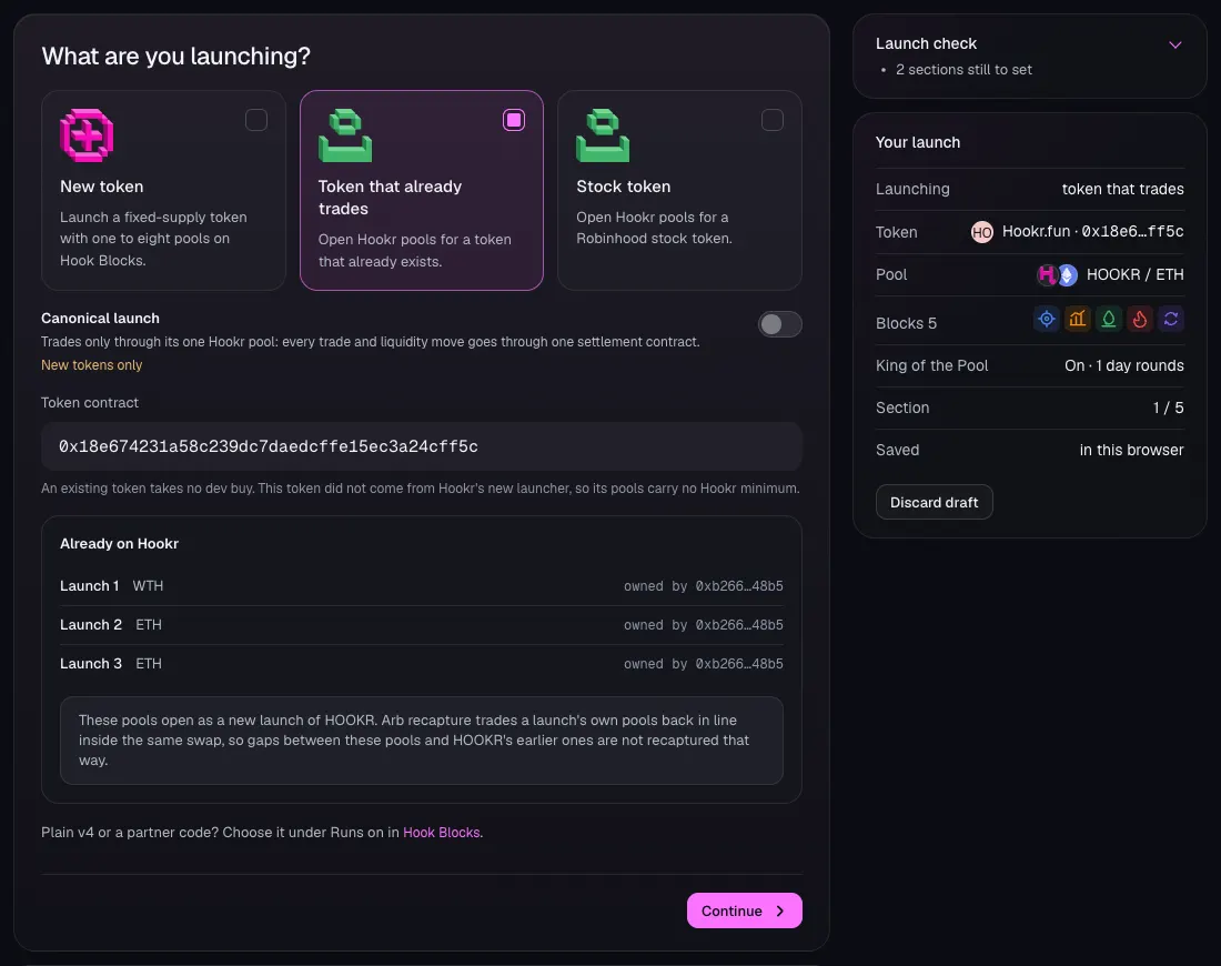 Open the launch page and choose the token