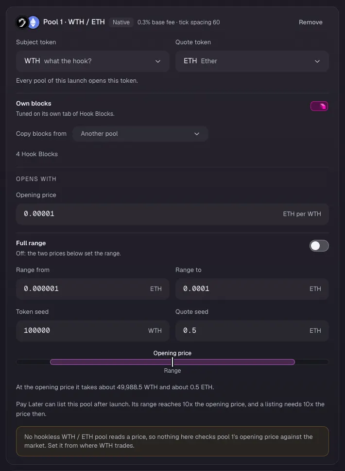 Price the ETH pool