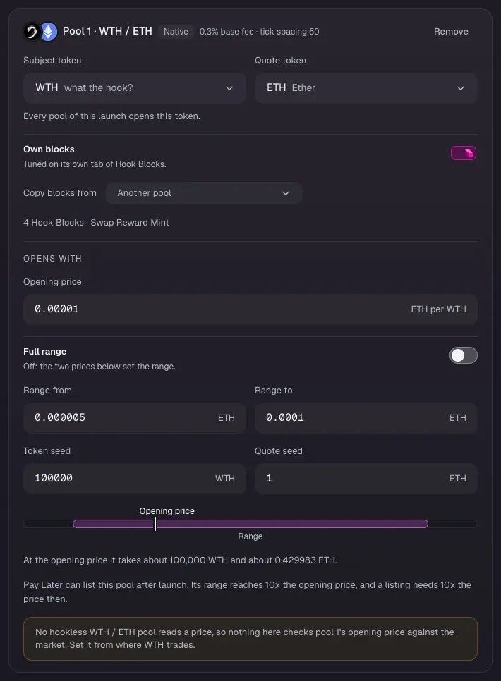 Pool 1 · TOKEN / ETH: how it opens