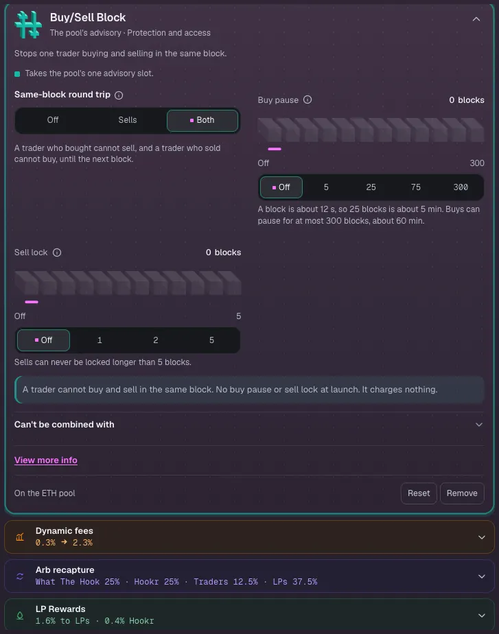 Check the Buy/Sell Block on pool 1