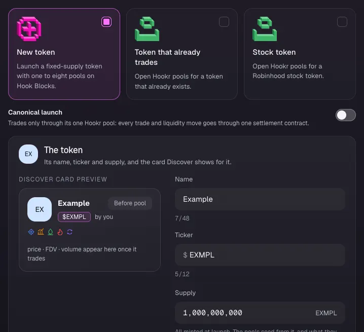 Open the launch page and name the token