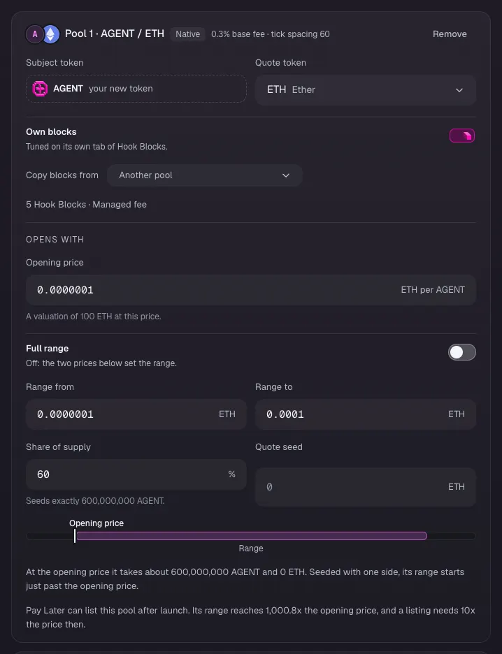 Set pool 1, AGENT / ETH