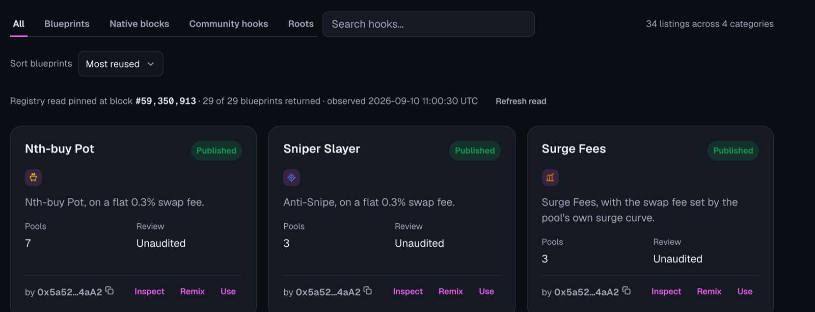 Hooks listings with the Remix link