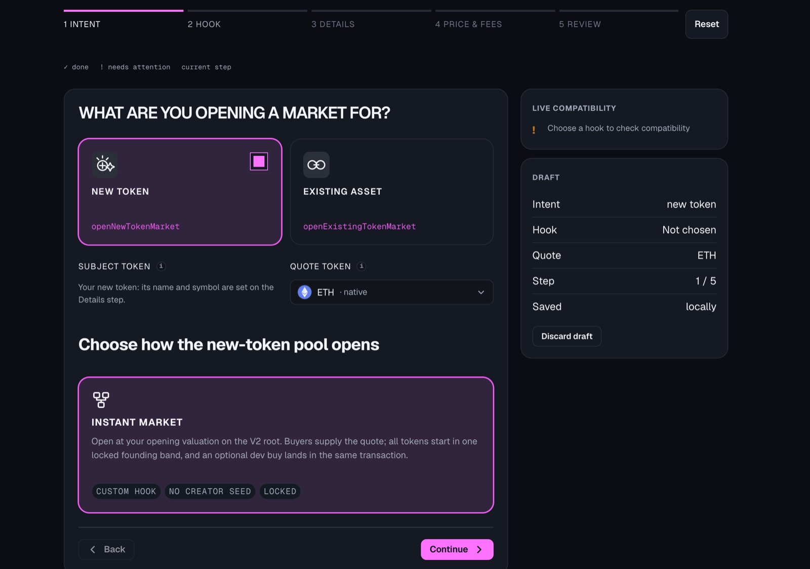 Intent step, new token