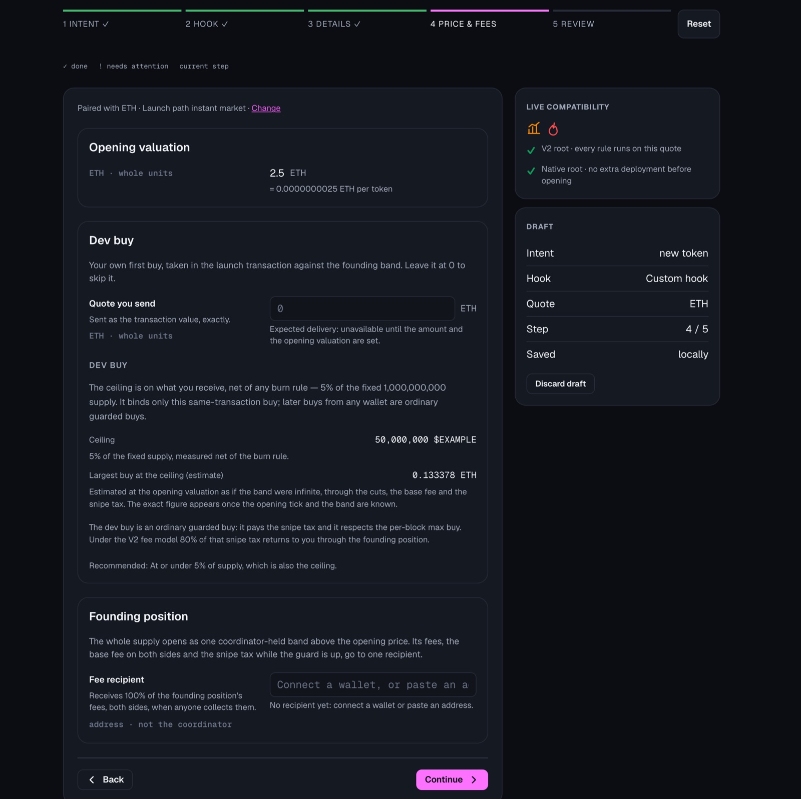 Price and fees step
