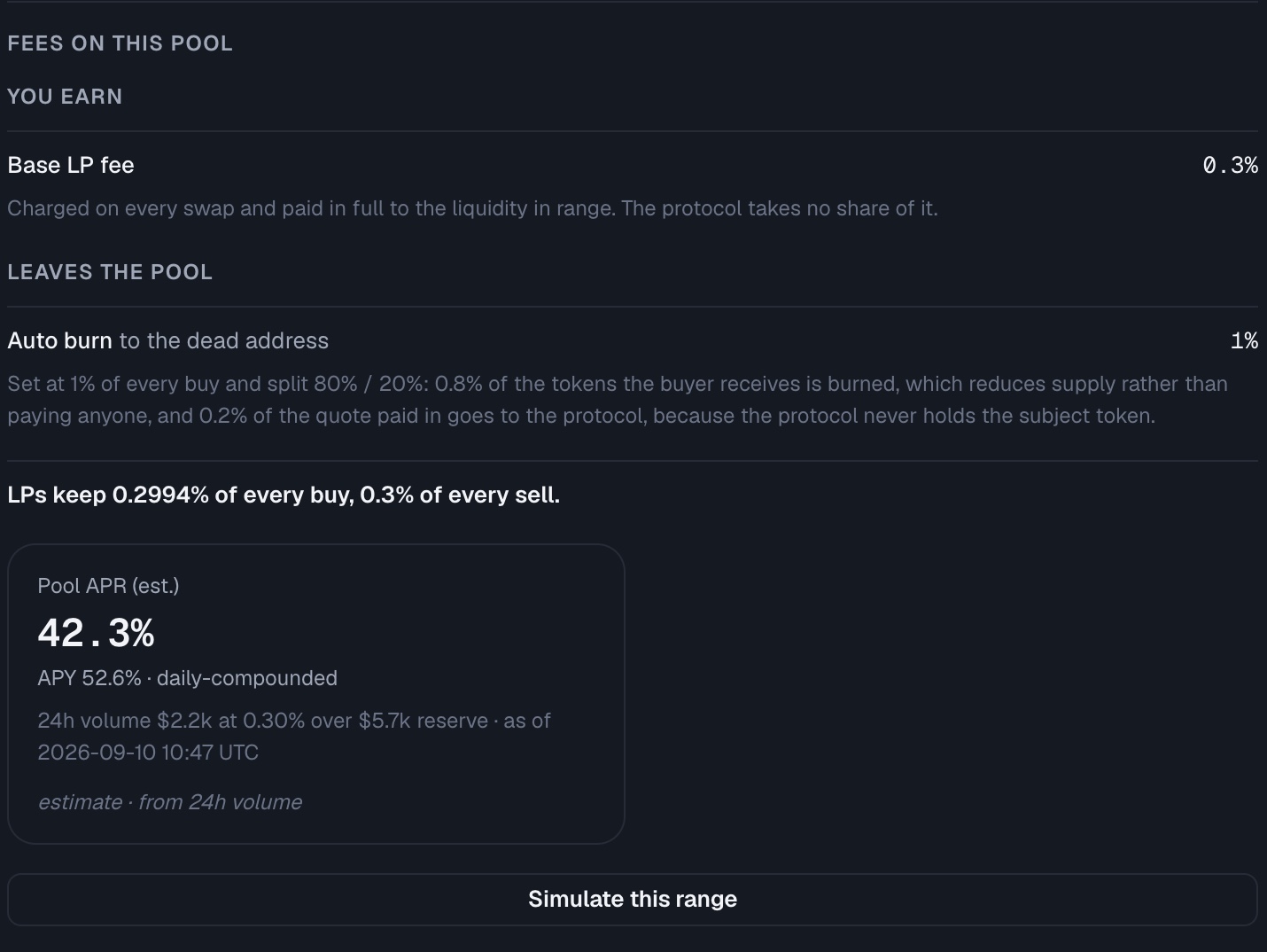 Fees on this pool, HOOKR / POOLS