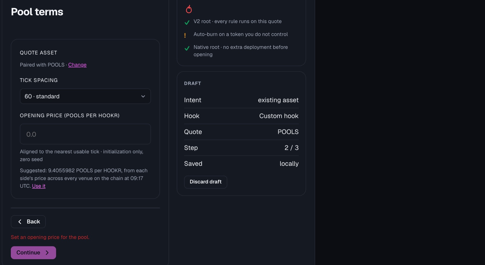 Pool terms, the suggested opening price